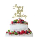 LissieLou Happy 16th Birthday Pretty Cake Topper Glitter Card Gold