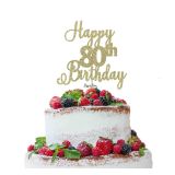 LissieLou Happy 80th Birthday Pretty Cake Topper Glitter Card Gold