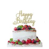 LissieLou Happy Birthday Pretty Cake Topper Glitter Card Gold