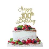 LissieLou Happy 100th Birthday Pretty Cake Topper Glitter Card Gold