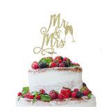 LissieLou Mr and Mrs Swirly with Champagne Glasses Cake Topper Glitter Card Gold