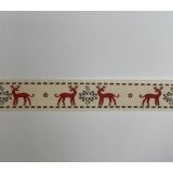 Red Reindeer Cream Vintage Christmas Ribbon