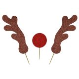 Antlers & Red Nose Glitter Cake Topper