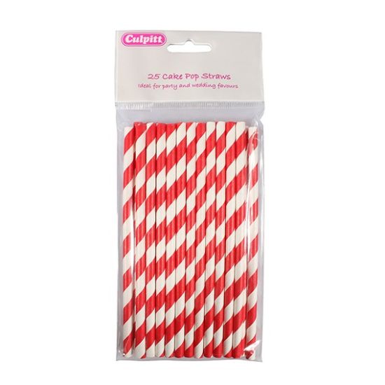 Red Candy Stripe Cake Pop Straws - Pack of 25