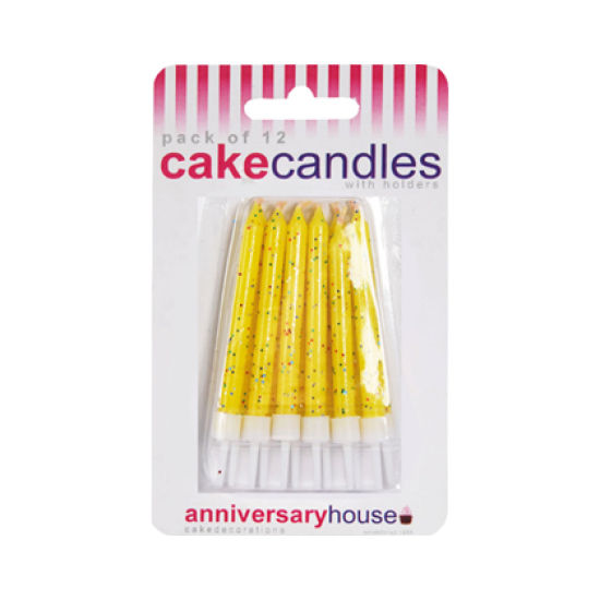 Glitter Candles Pack of 12 - Yellow