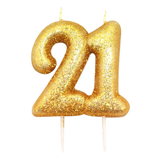 Gold Glitter Number Candles 21