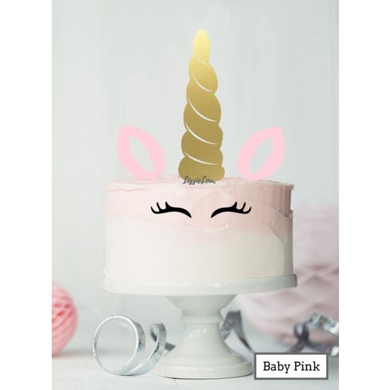 LissieLou Unicorn Cake Kit Topper Set Premium 3mm Acrylic Mirror Gold & Light Pink