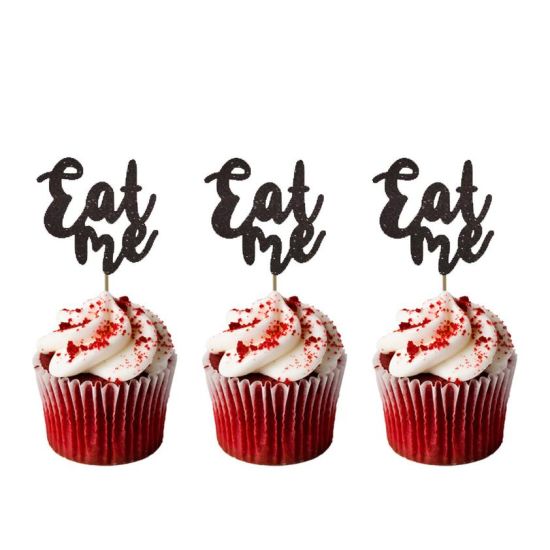 LissieLou Eat Me Cupcake Toppers Glitter Card Black