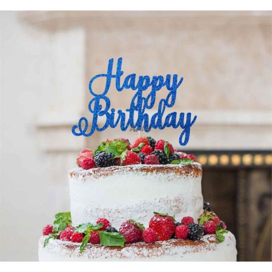 LissieLou Happy Birthday Pretty Cake Topper Glitter Card Dark Blue