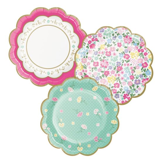 Paper Lunch Plates Floral Tea Party Scalloped Multi-Pack